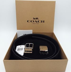 Coach Signature CQ/BK Black Leather Set, 2 Buckles